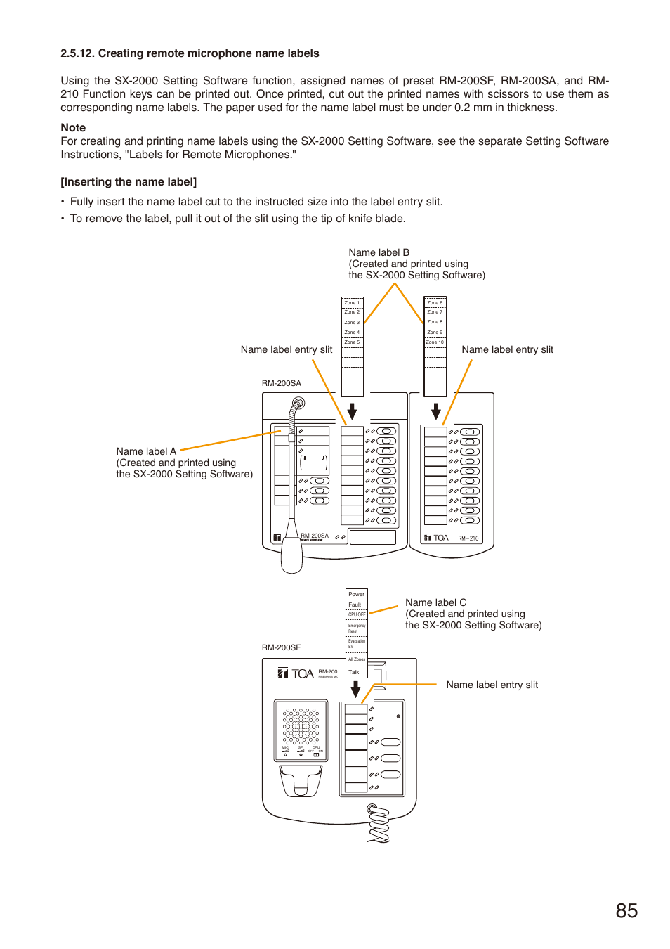 Creating remote microphone name labels | Toa SX-2000 Series Installation User Manual | Page 85 / 194