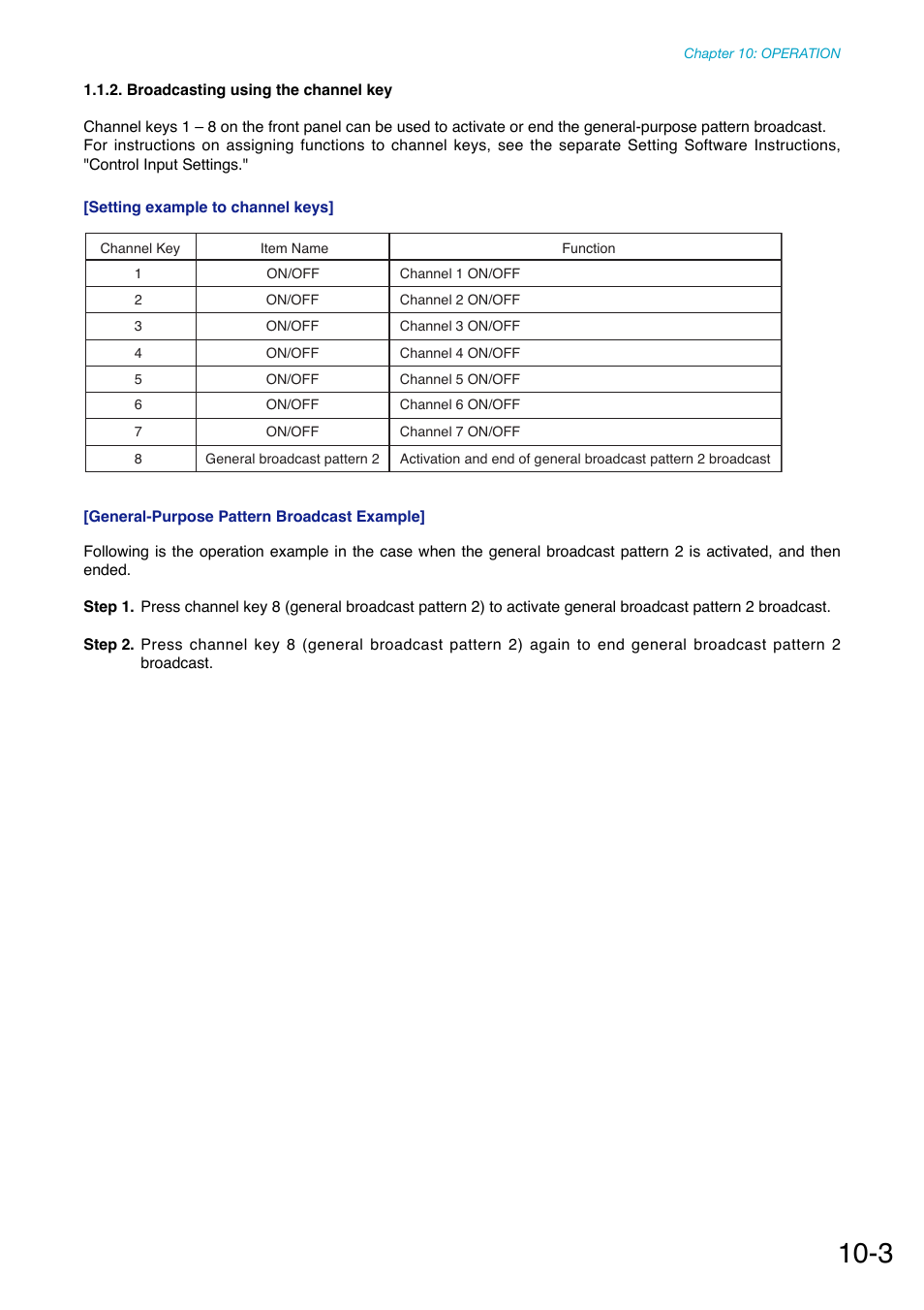 Broadcasting using the channel key | Toa SX-2000 Series Manual User Manual | Page 108 / 132