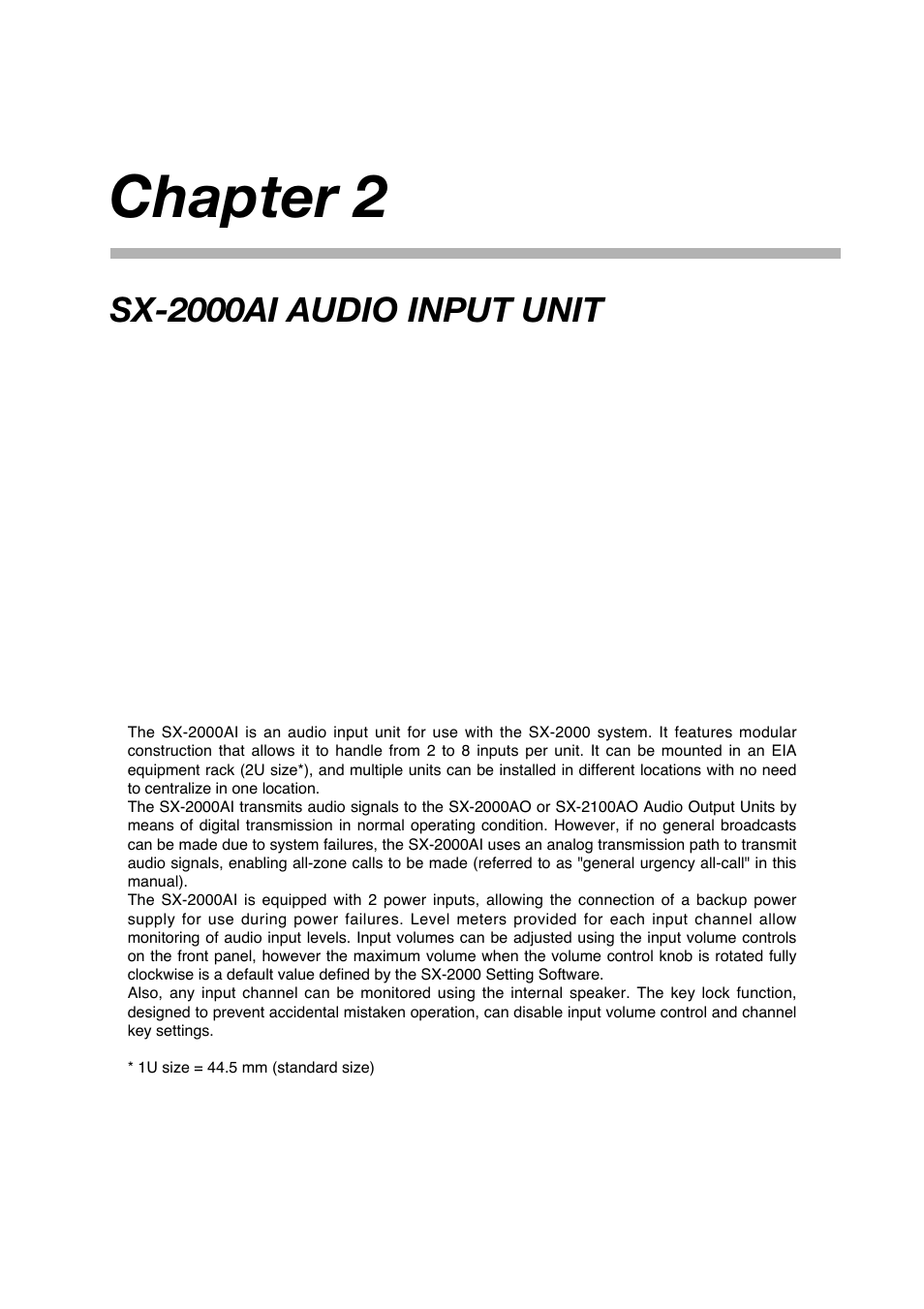 Chapter 2: sx-2000ai audio input unit, Chapter 2 | Toa SX-2000 Series Manual User Manual | Page 11 / 132