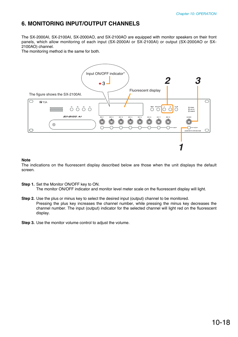 Monitoring input/output channels | Toa SX-2000 Series Manual User Manual | Page 123 / 132