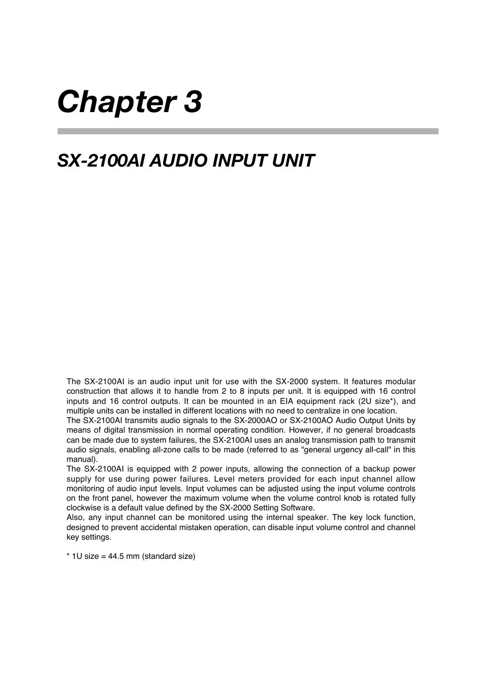 Chapter 3: sx-2100ai audio input unit, Chapter 3 | Toa SX-2000 Series Manual User Manual | Page 26 / 132