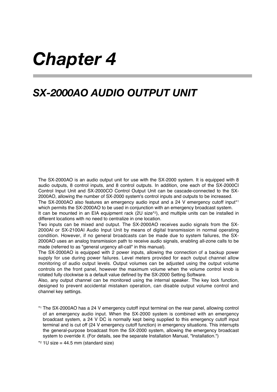 Chapter 4: sx-2000ao audio output unit, Chapter 4, Sx-2000ao audio output unit | Toa SX-2000 Series Manual User Manual | Page 43 / 132