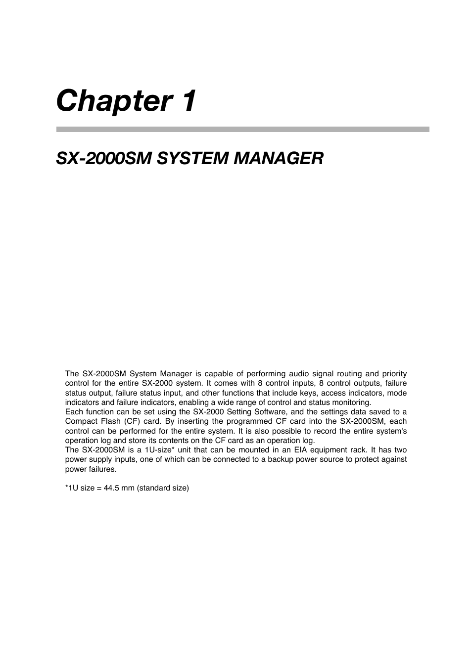 Chapter 1: sx-2000sm system manager, Chapter 1 | Toa SX-2000 Series Manual User Manual | Page 5 / 132