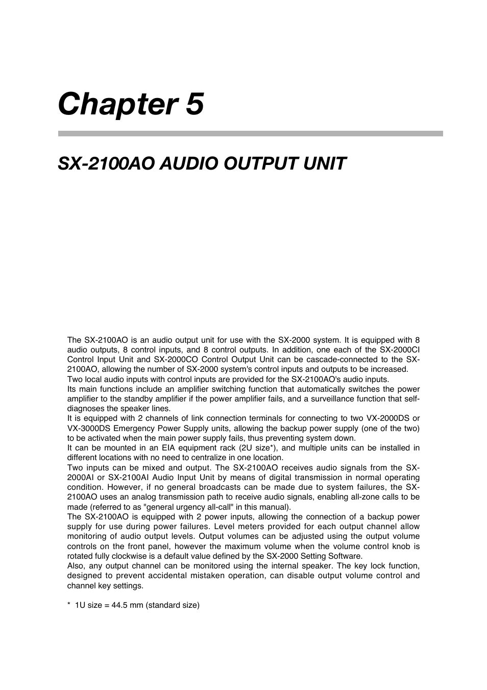 Chapter 5: sx-2100ao audio output unit, Chapter 5 | Toa SX-2000 Series Manual User Manual | Page 59 / 132