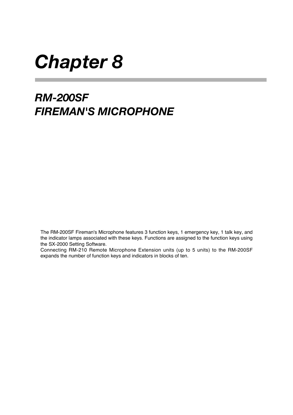 Chapter 8: rm-200sf fireman's microphone, Chapter 8 | Toa SX-2000 Series Manual User Manual | Page 79 / 132