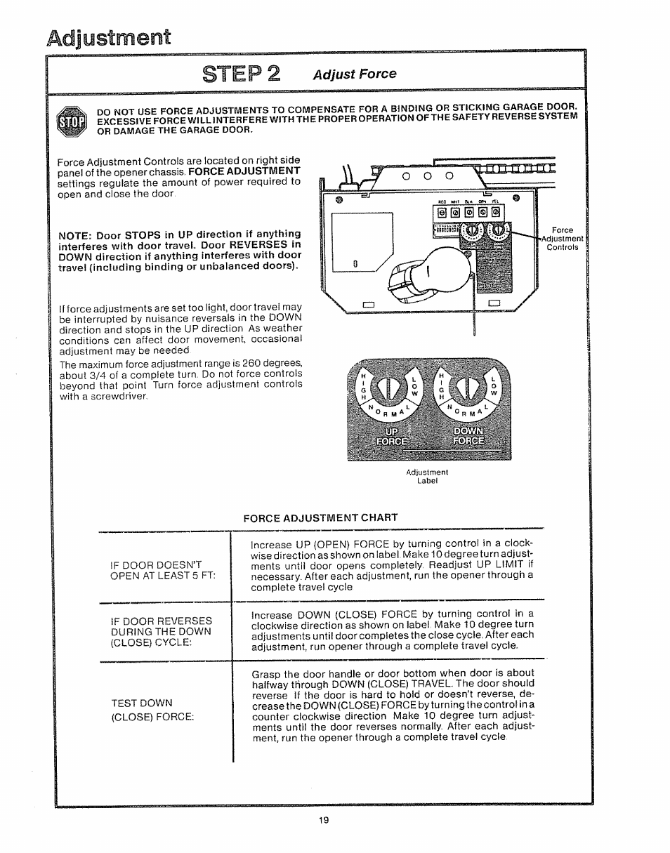 Step 2 adjust force, Adjustment, Step 2 | Adjust force | Craftsman 139.535006 User Manual | Page 19 / 28