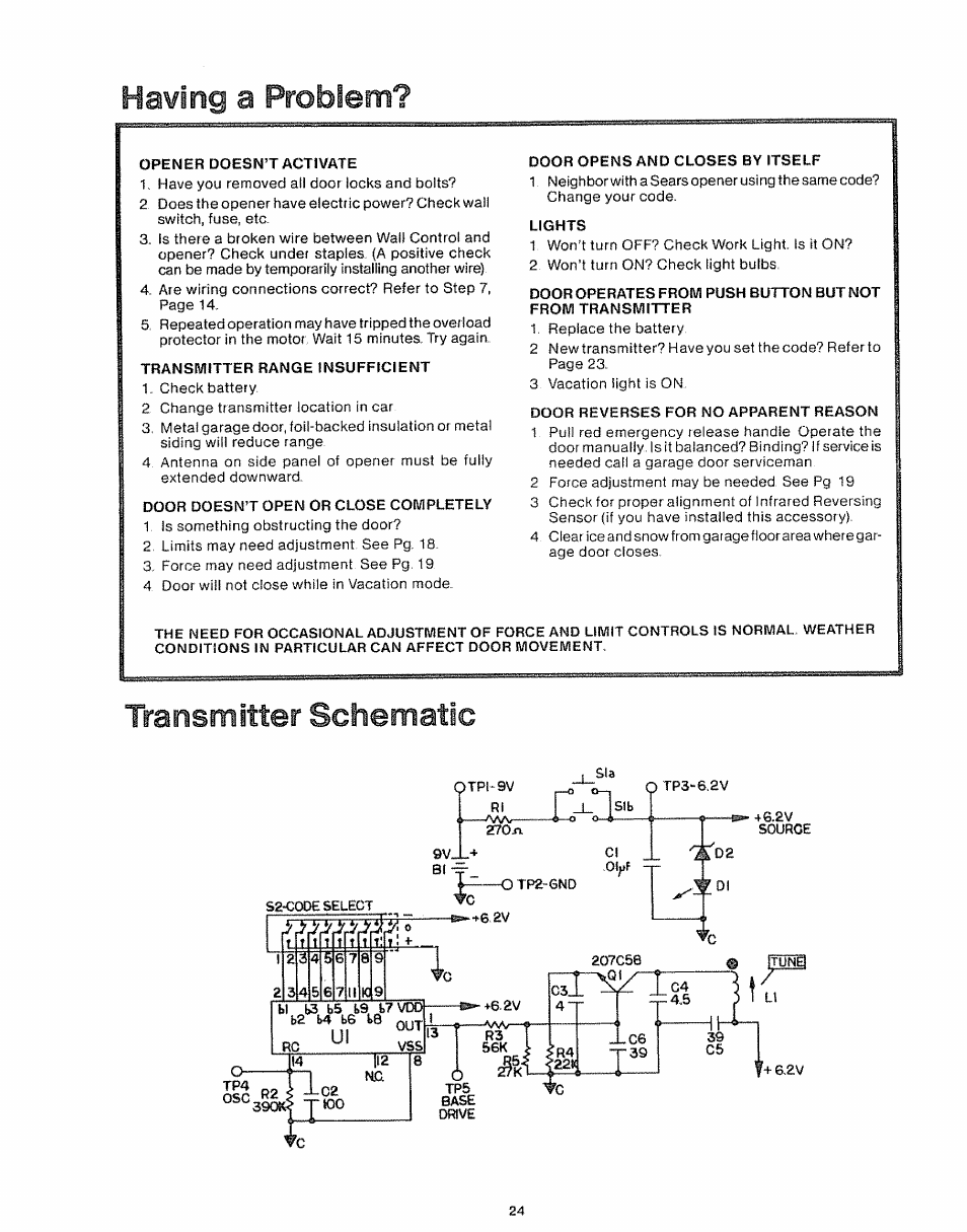 Having a problem, Schematic, Transmitter | Craftsman 139.535006 User Manual | Page 24 / 28
