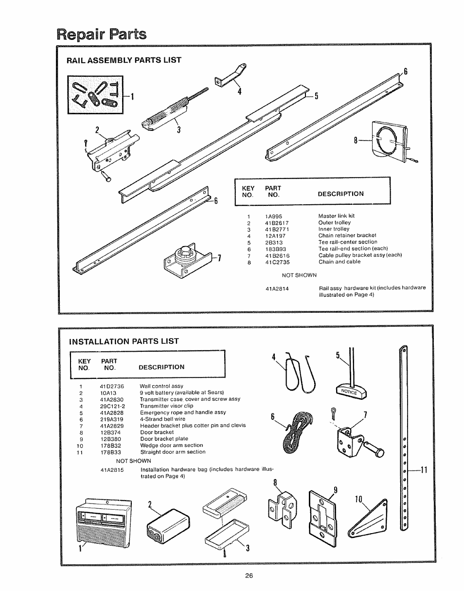 Installation parts list | Craftsman 139.535006 User Manual | Page 26 / 28