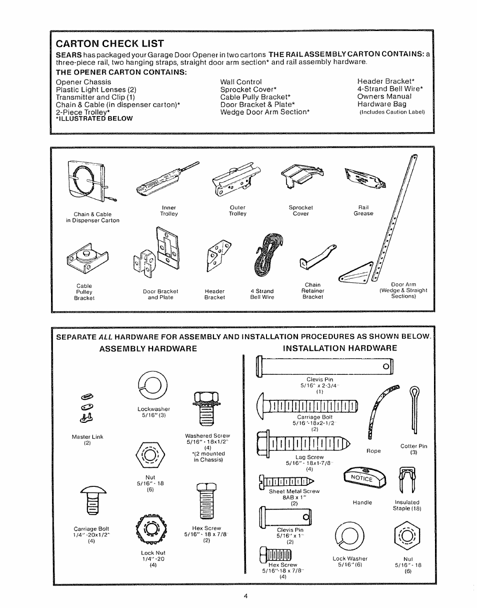 Carton check list | Craftsman 139.535006 User Manual | Page 4 / 28