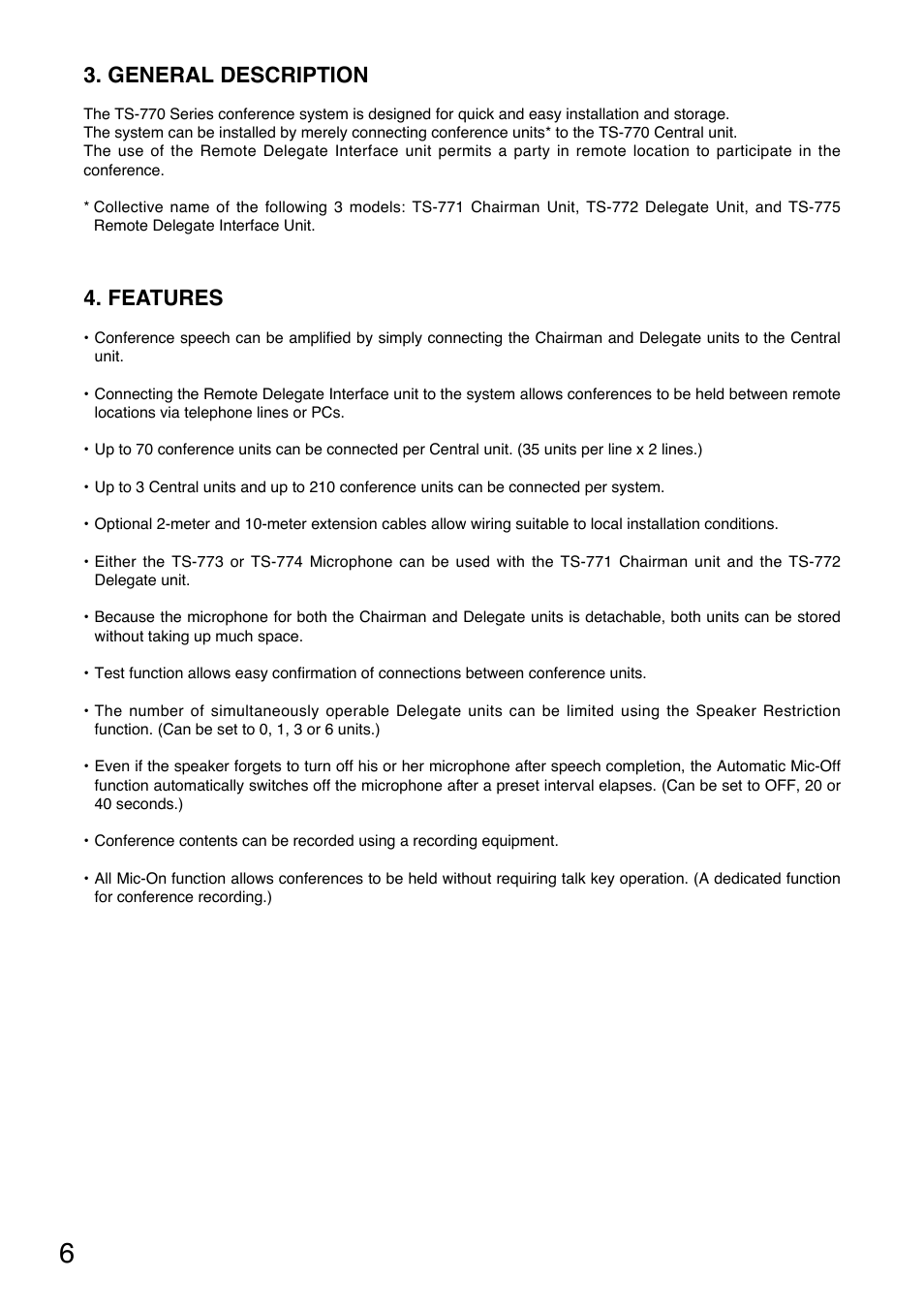 General description, Features | Toa TS-770 Series User Manual | Page 6 / 32