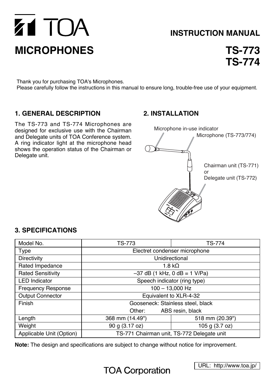 Toa TS-774 User Manual | 1 page