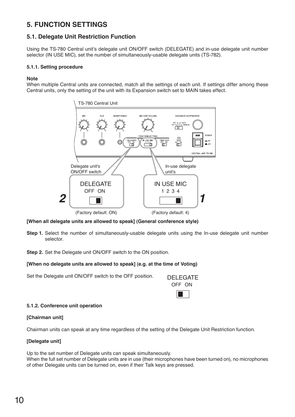 Function settings | Toa TS-780 Series User Manual | Page 10 / 52