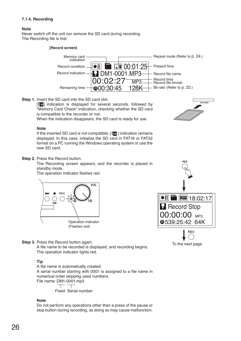 Record stop | Toa TS-780 Series User Manual | Page 26 / 52
