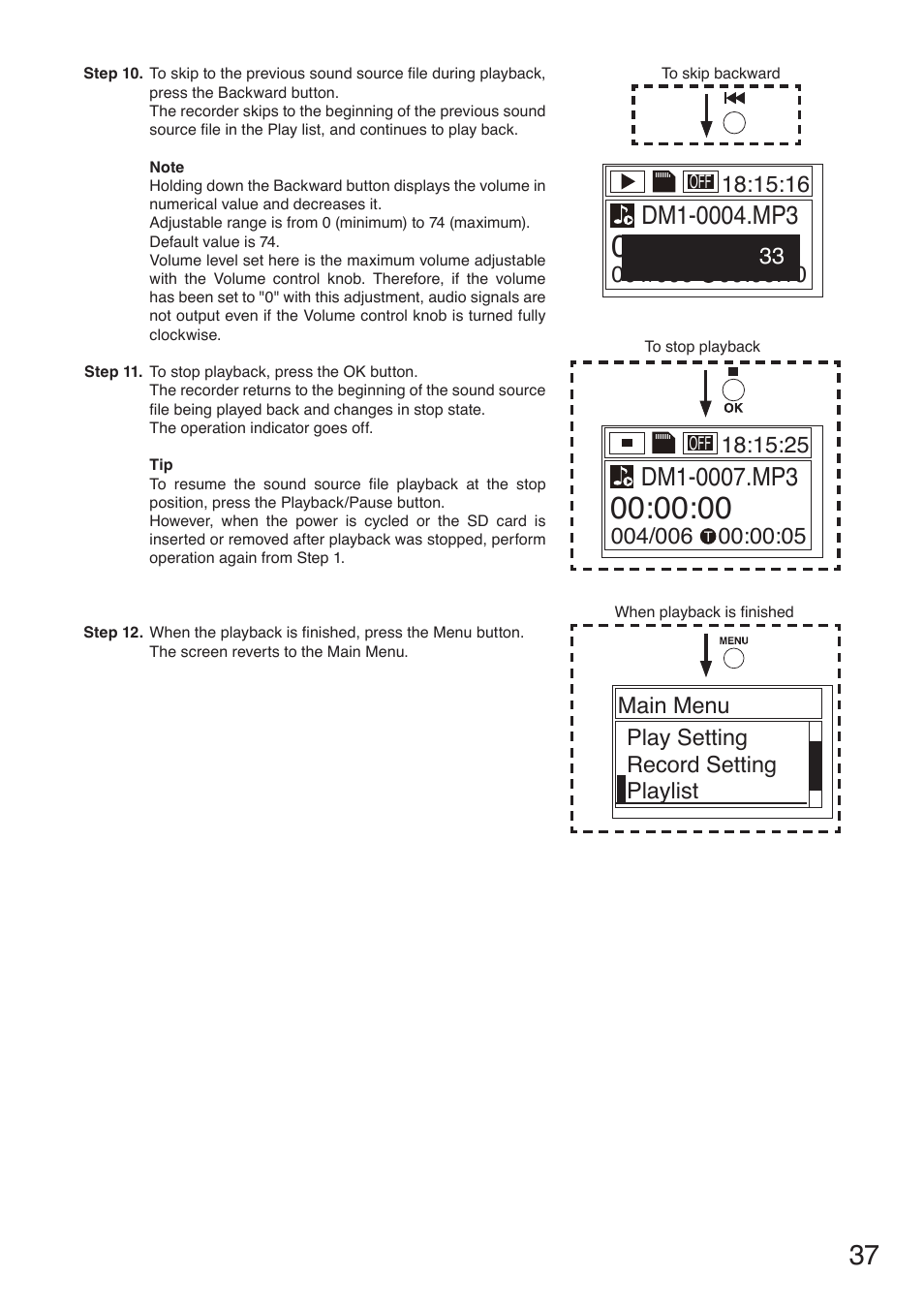 Main menu play setting record setting playlist | Toa TS-780 Series User Manual | Page 37 / 52