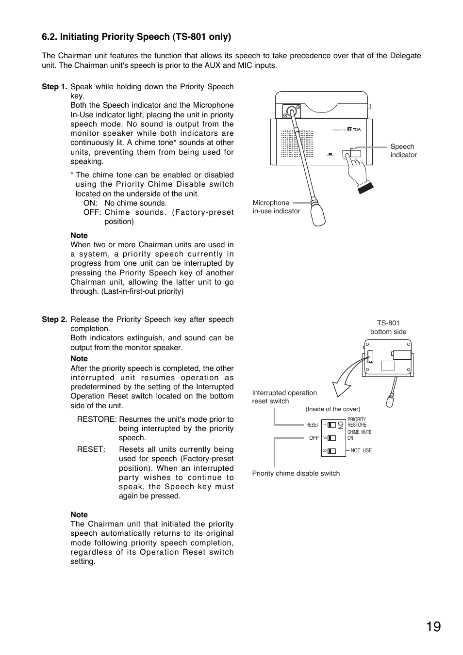 Initiating priority speech (ts-801 only) | Toa TS-800 Series User Manual | Page 19 / 60