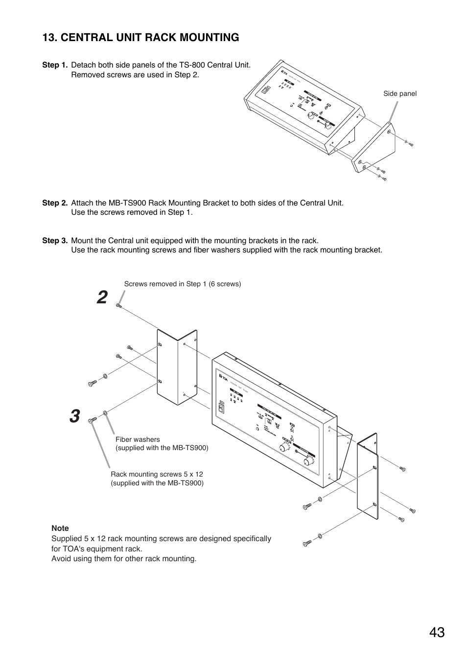 Central unit rack mounting | Toa TS-800 Series User Manual | Page 43 / 60