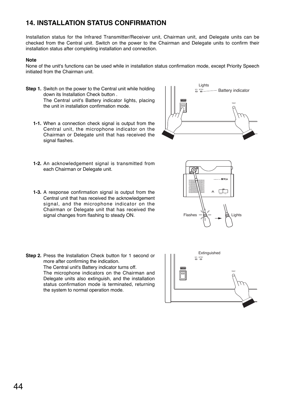 Installation status confirmation | Toa TS-800 Series User Manual | Page 44 / 60