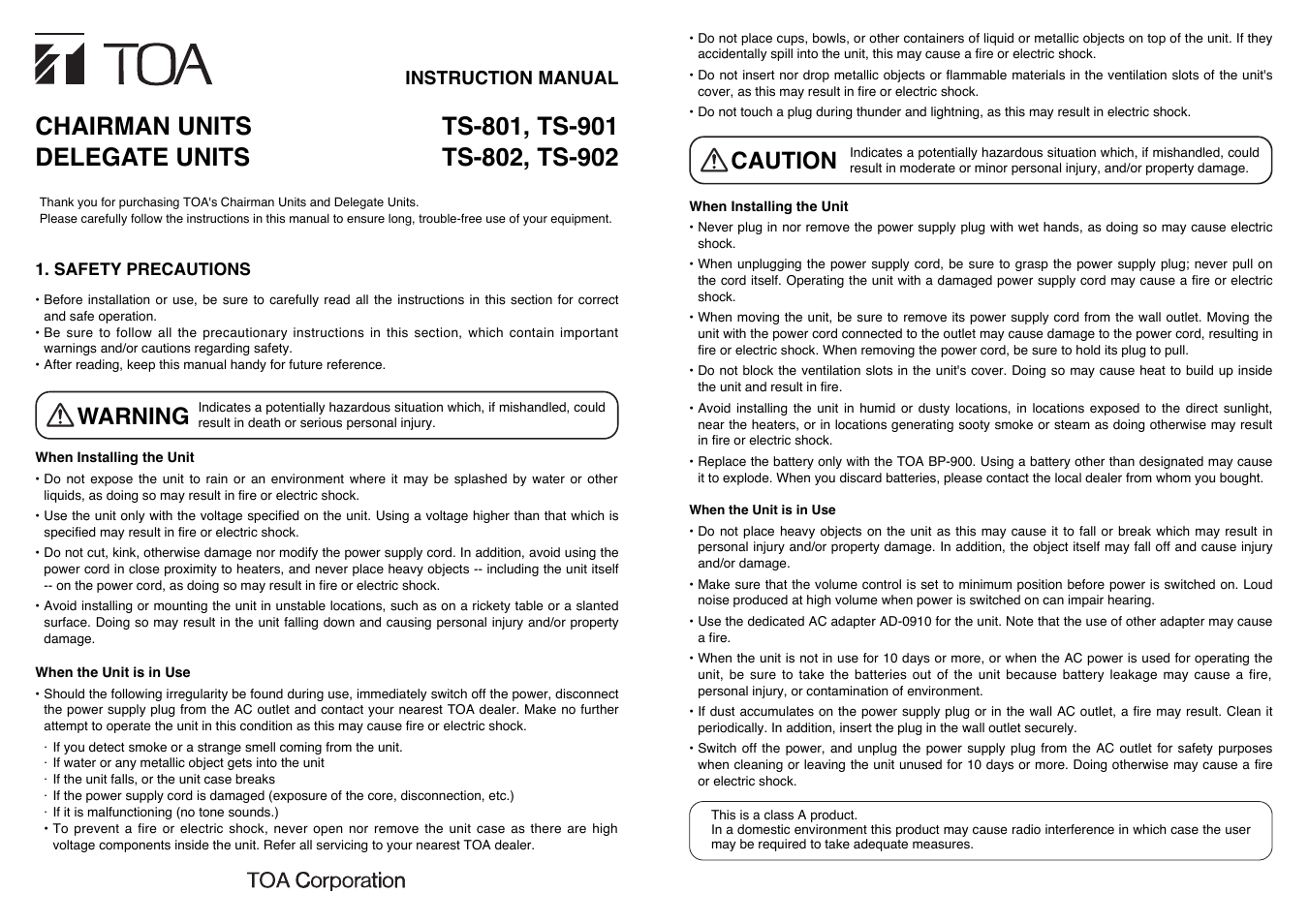 Toa TS-902 User Manual | 2 pages