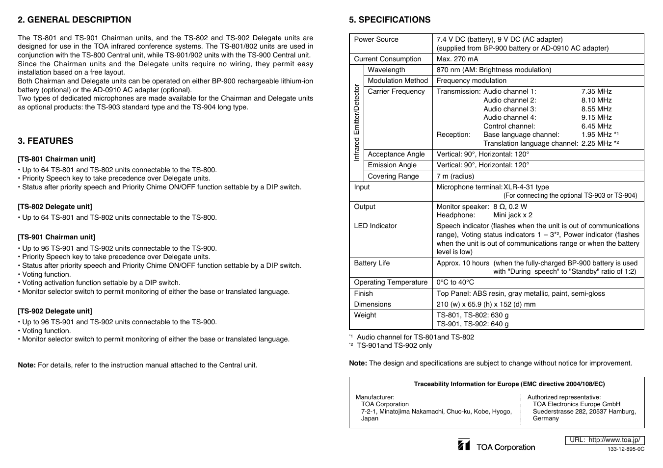 Toa TS-902 User Manual | Page 2 / 2