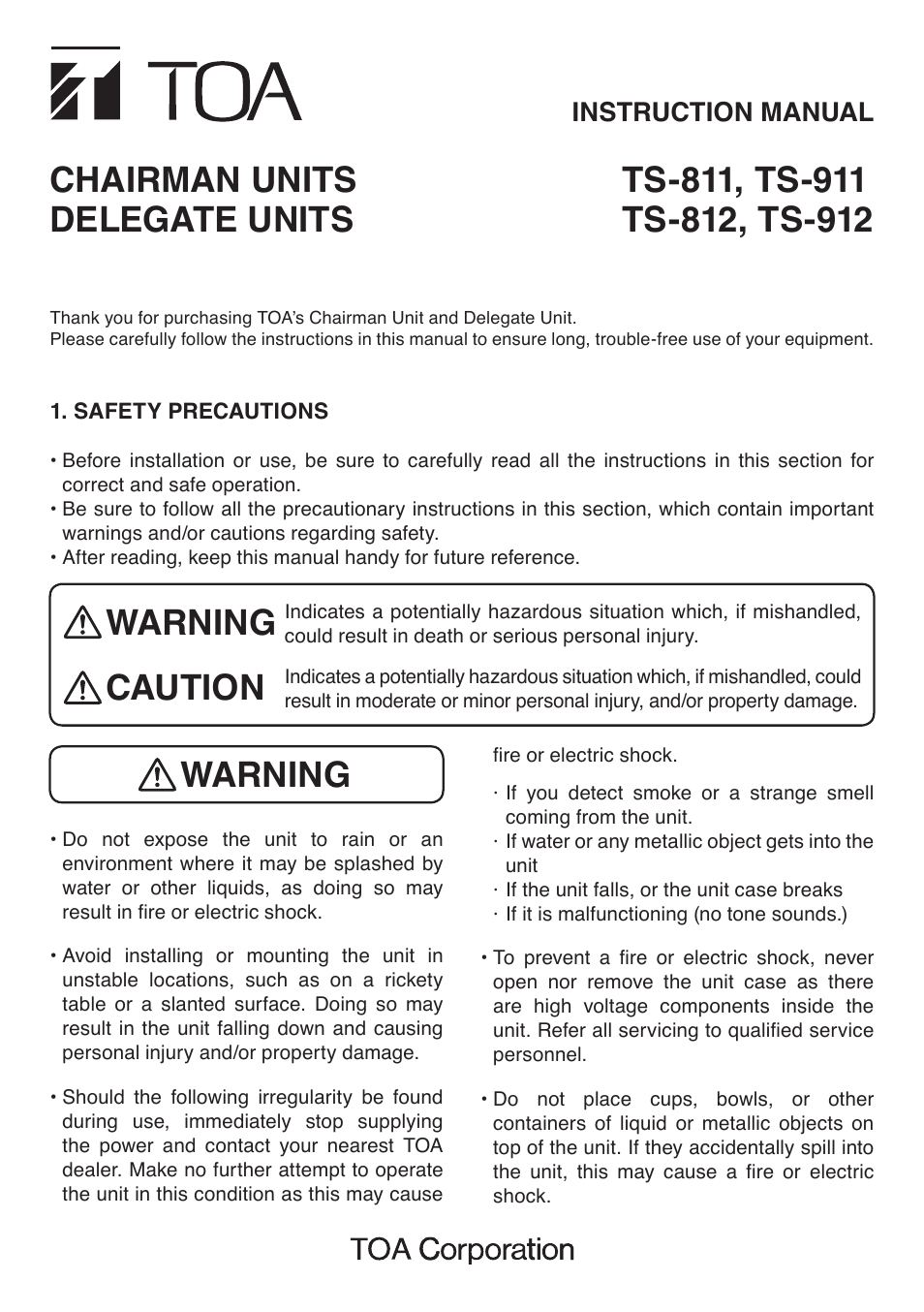 Toa TS-912 User Manual | 4 pages