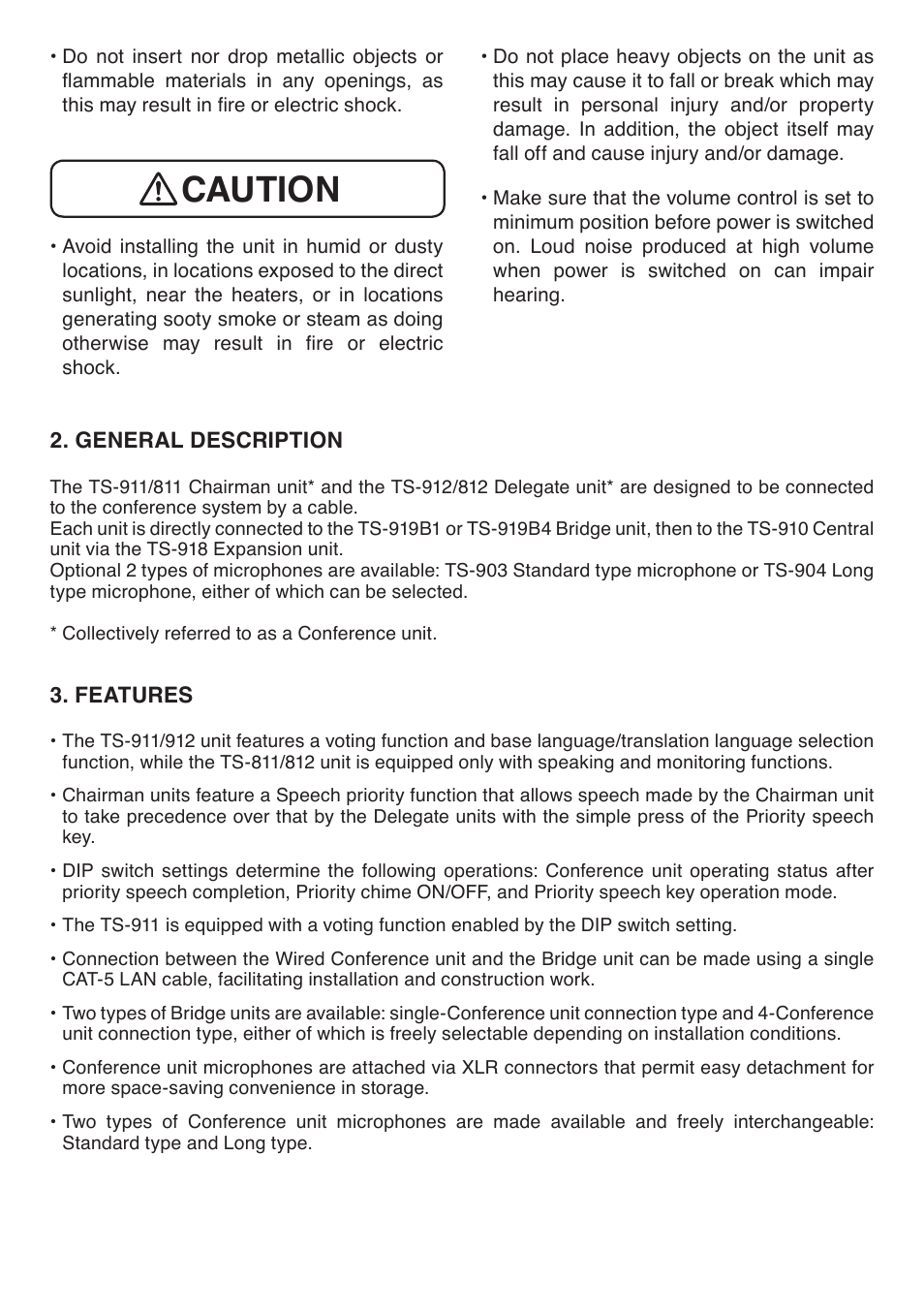 Caution | Toa TS-912 User Manual | Page 2 / 4