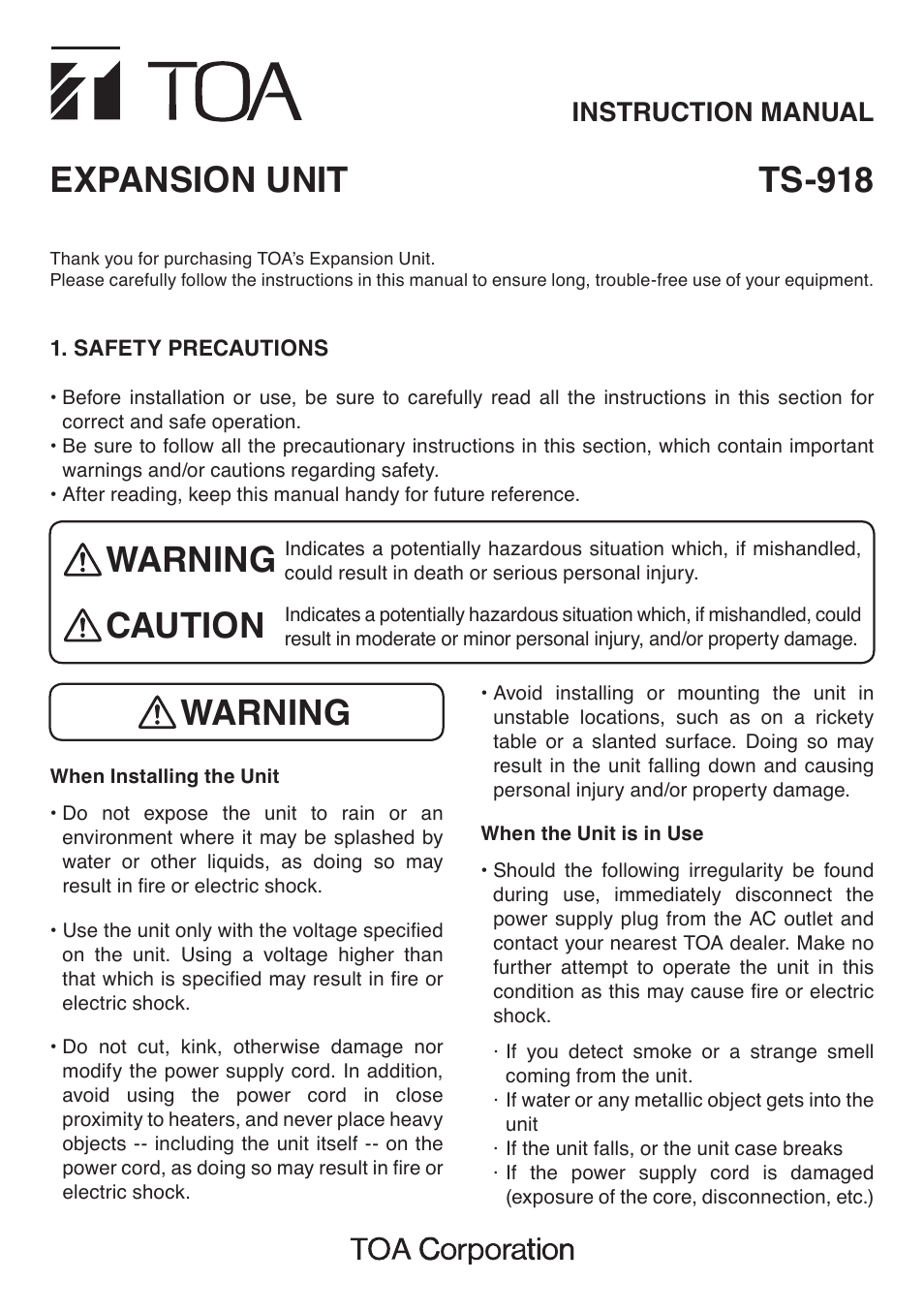 Toa TS-918 User Manual | 4 pages