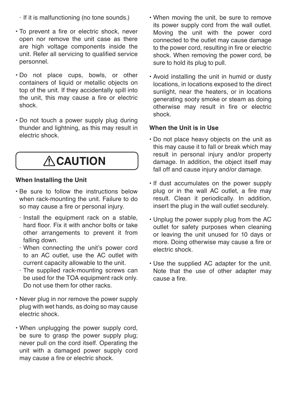 Caution | Toa TS-918 User Manual | Page 2 / 4