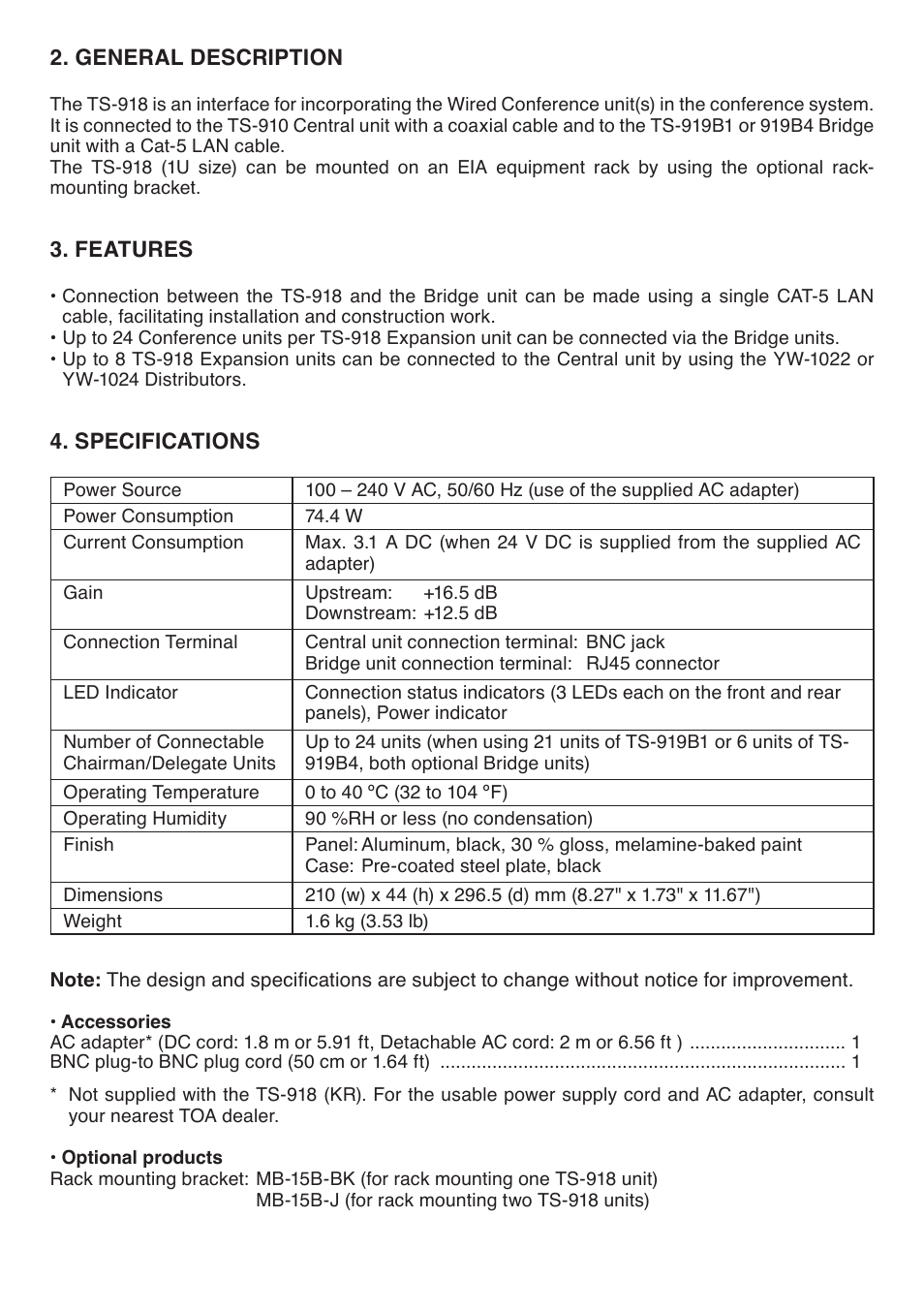 Toa TS-918 User Manual | Page 3 / 4