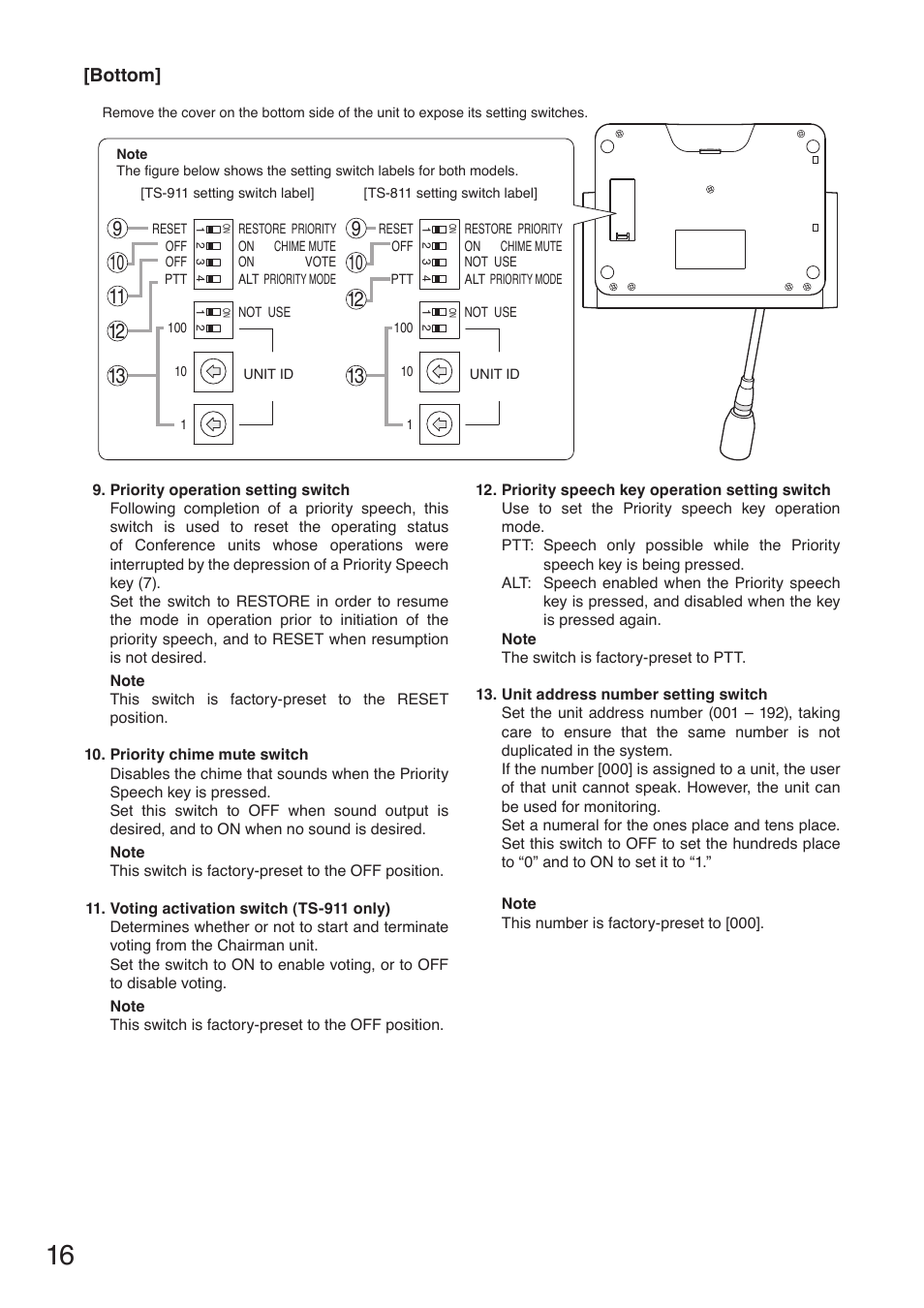 Bottom | Toa TS-910 Series Installation User Manual | Page 16 / 64