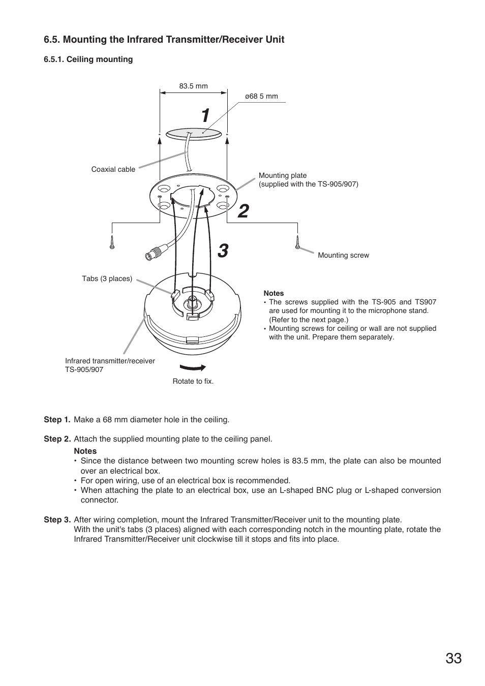Mounting the infrared transmitter/receiver unit | Toa TS-910 Series Installation User Manual | Page 33 / 64