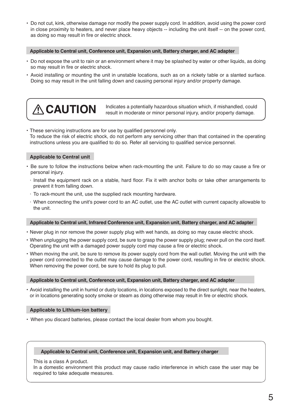 Caution | Toa TS-910 Series Installation User Manual | Page 5 / 64