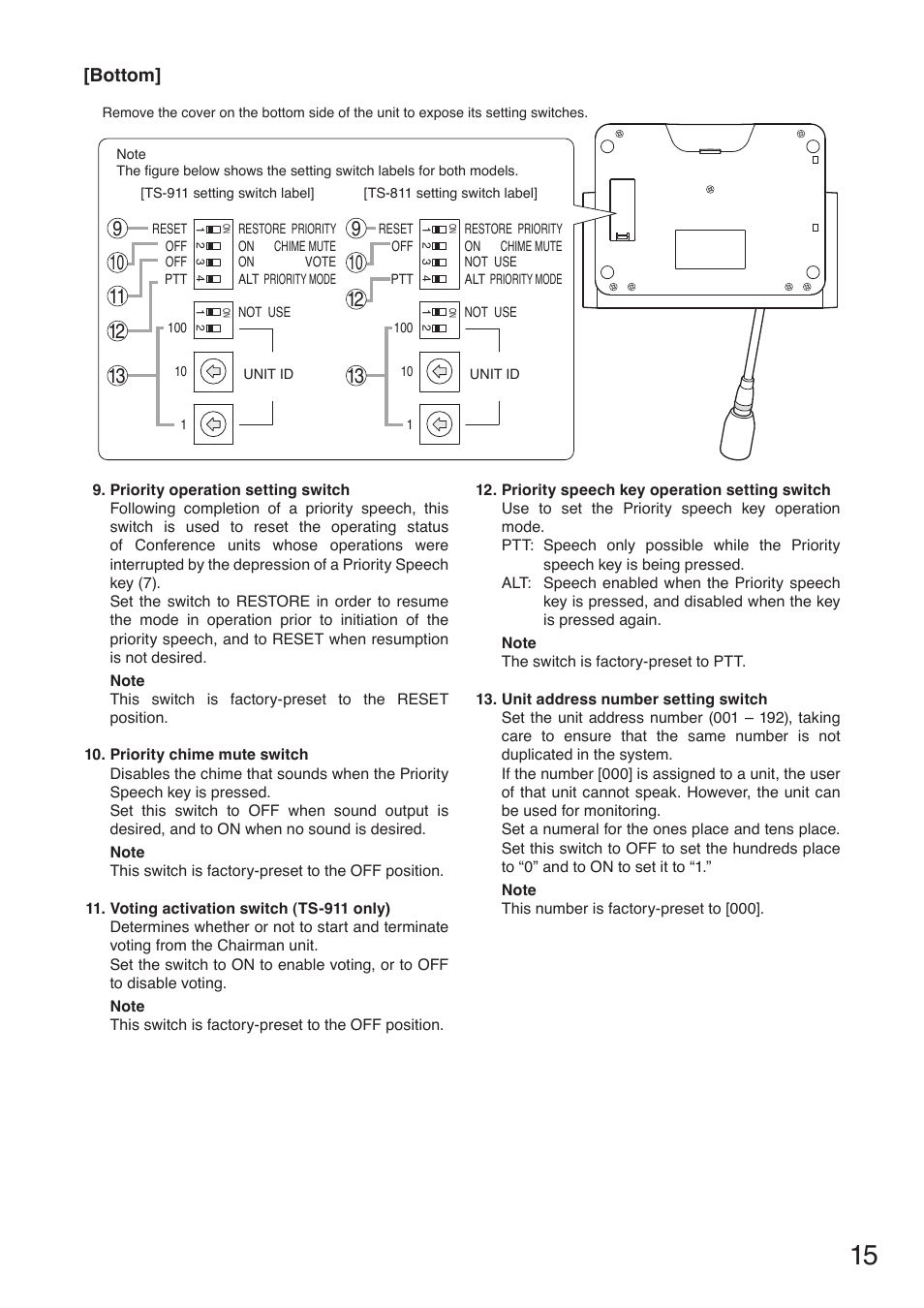 Bottom | Toa TS-910 Series Manual User Manual | Page 15 / 44