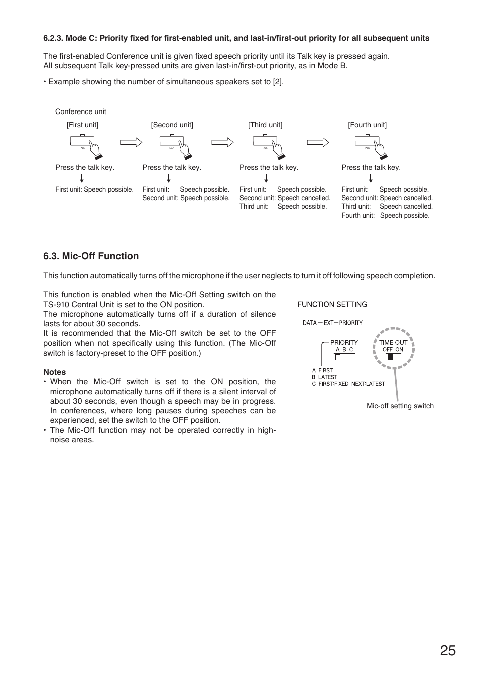 Mic-off function, O p. 25 | Toa TS-910 Series Manual User Manual | Page 25 / 44