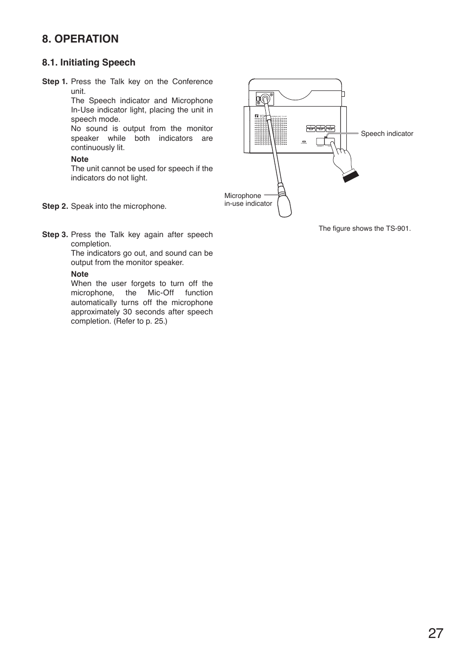 Operation, Initiating speech | Toa TS-910 Series Manual User Manual | Page 27 / 44