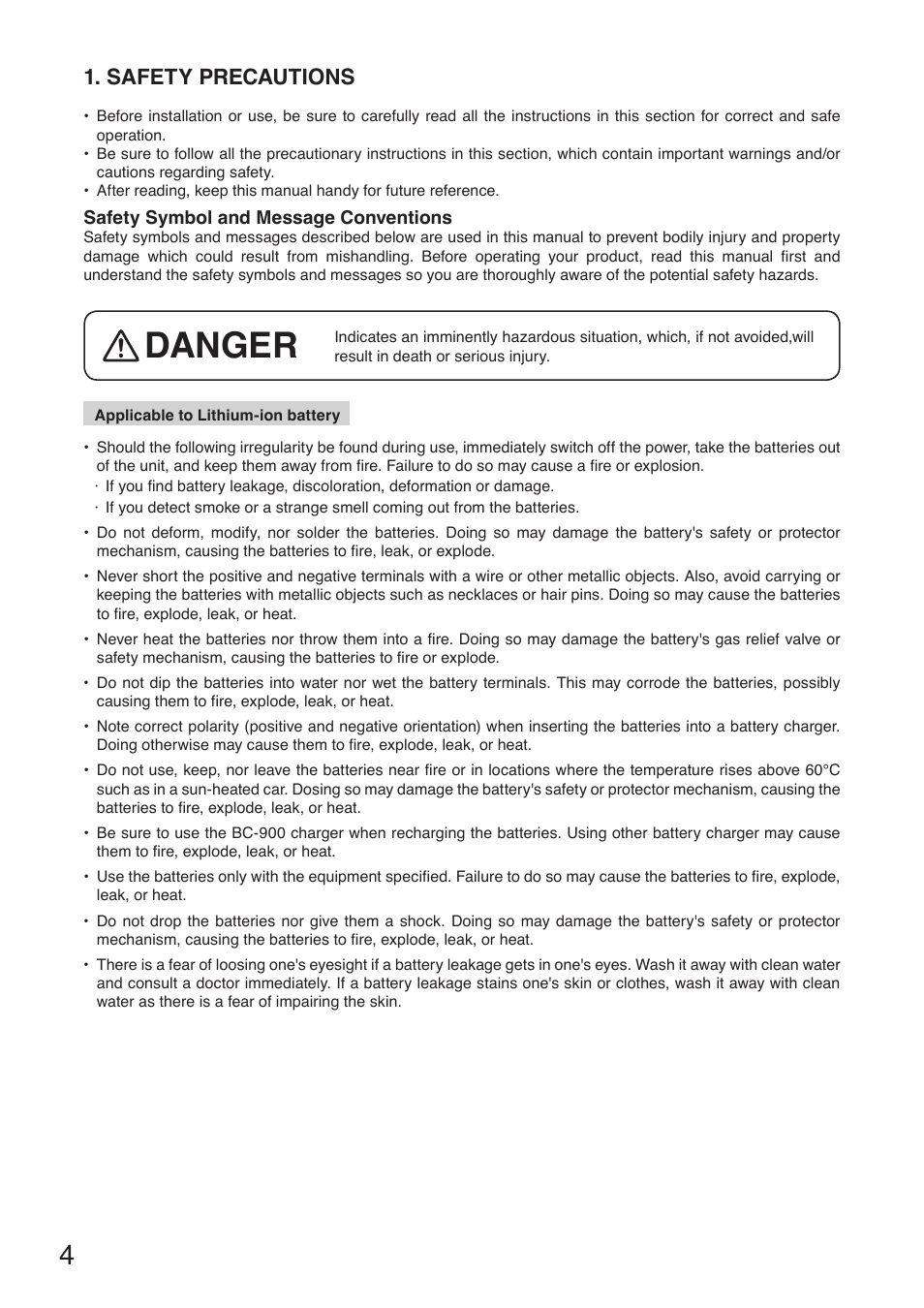 Safety precautions, Danger | Toa TS-910 Series Manual User Manual | Page 4 / 44