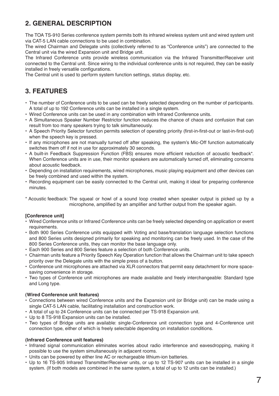 General description, Features | Toa TS-910 Series Manual User Manual | Page 7 / 44