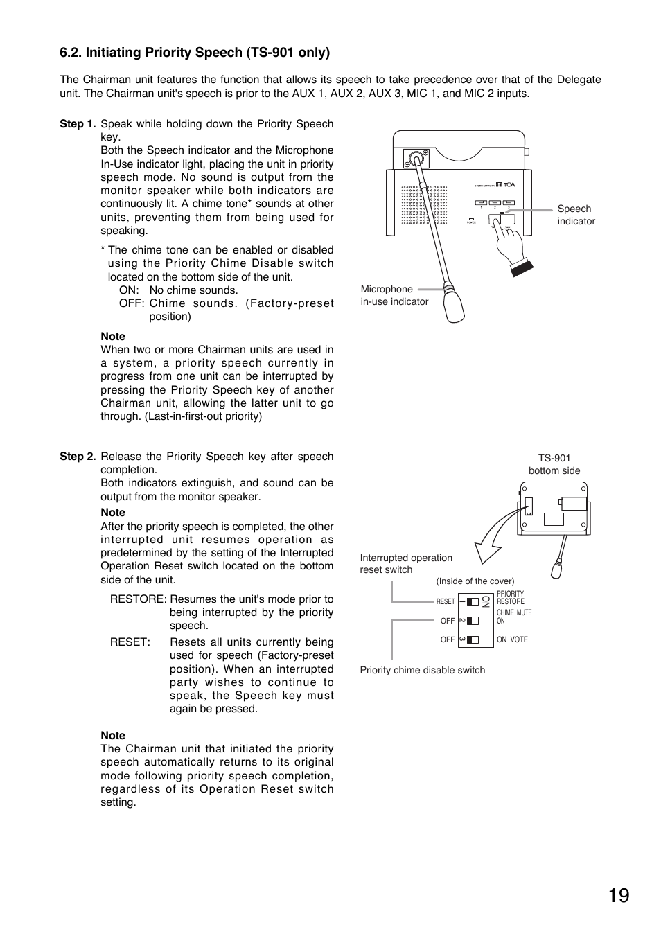 Initiating priority speech (ts-901 only) | Toa TS-900 Series User Manual | Page 19 / 64