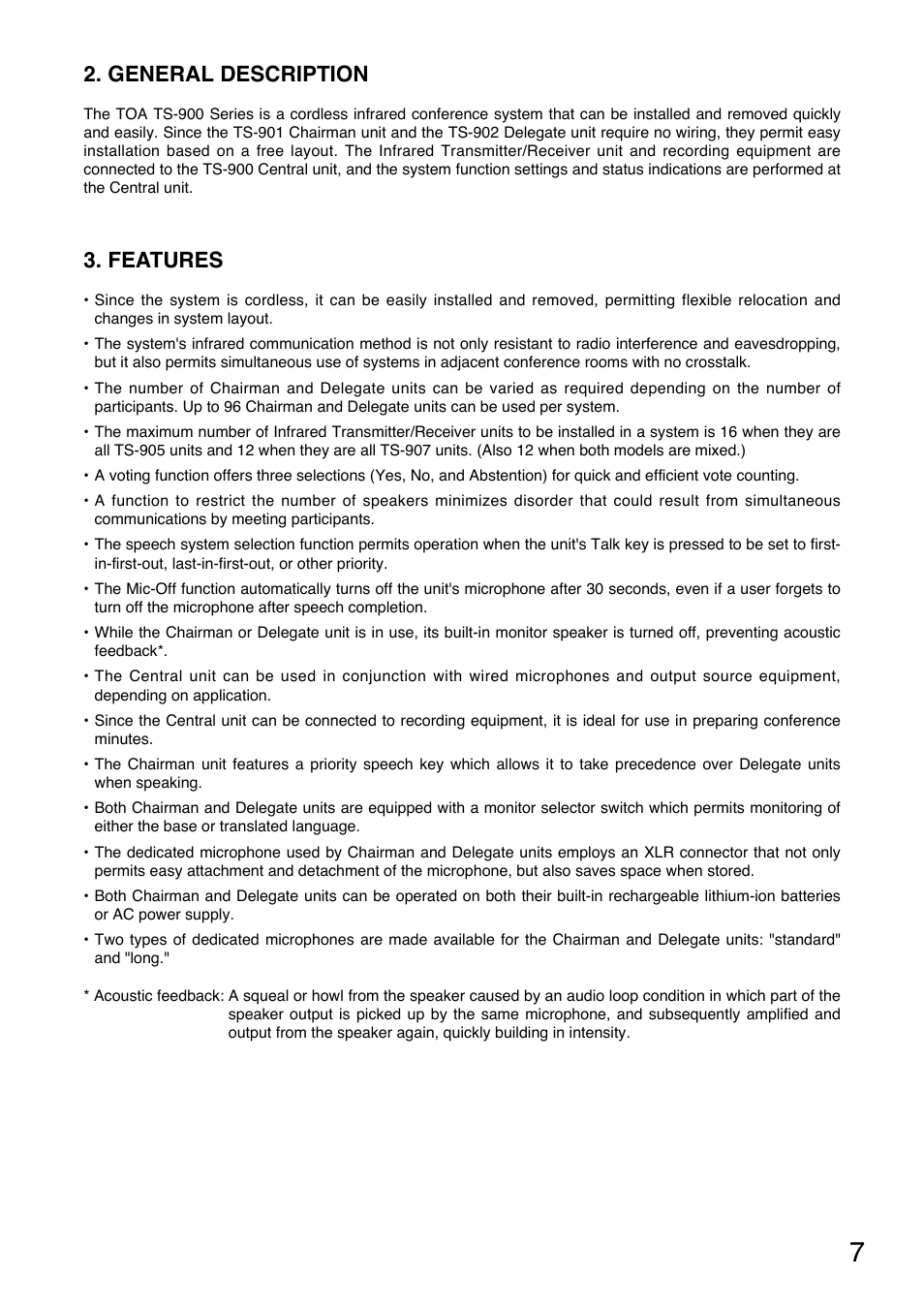 General description, Features | Toa TS-900 Series User Manual | Page 7 / 64