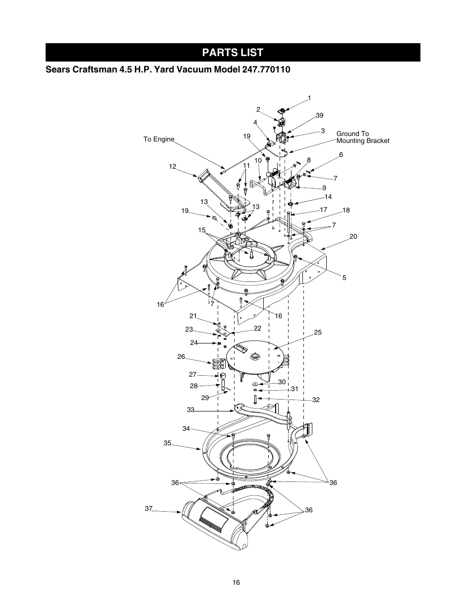 Parts list | Craftsman 247.77011 User Manual | Page 16 / 40