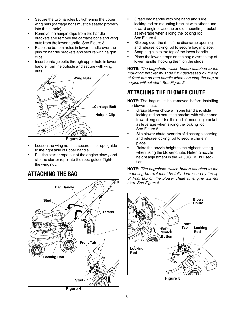 Attaching the bag, Attaching the blower chute | Craftsman 247.77011 User Manual | Page 6 / 40