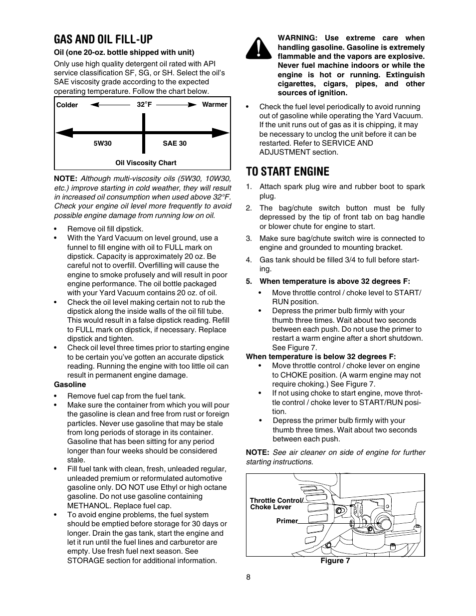 Gas and oil fill-up | Craftsman 247.77011 User Manual | Page 8 / 40