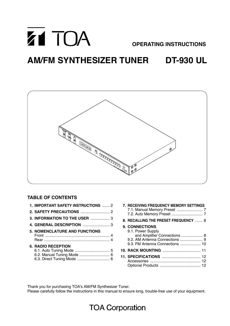 Toa DT-930 UL User Manual | 12 pages