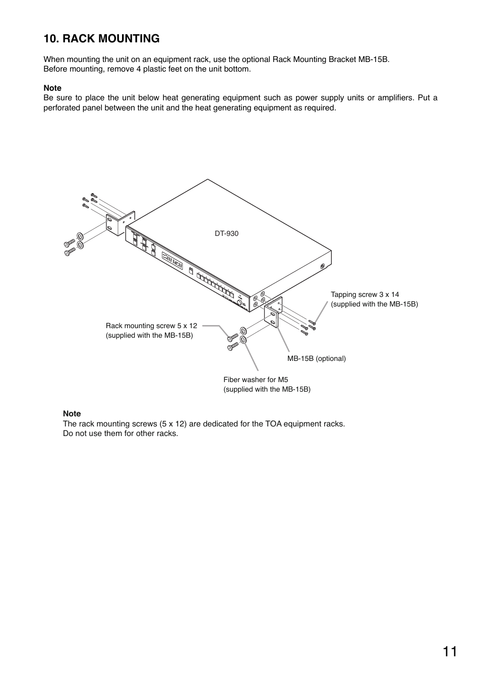 Rack mounting | Toa DT-930 UL User Manual | Page 11 / 12