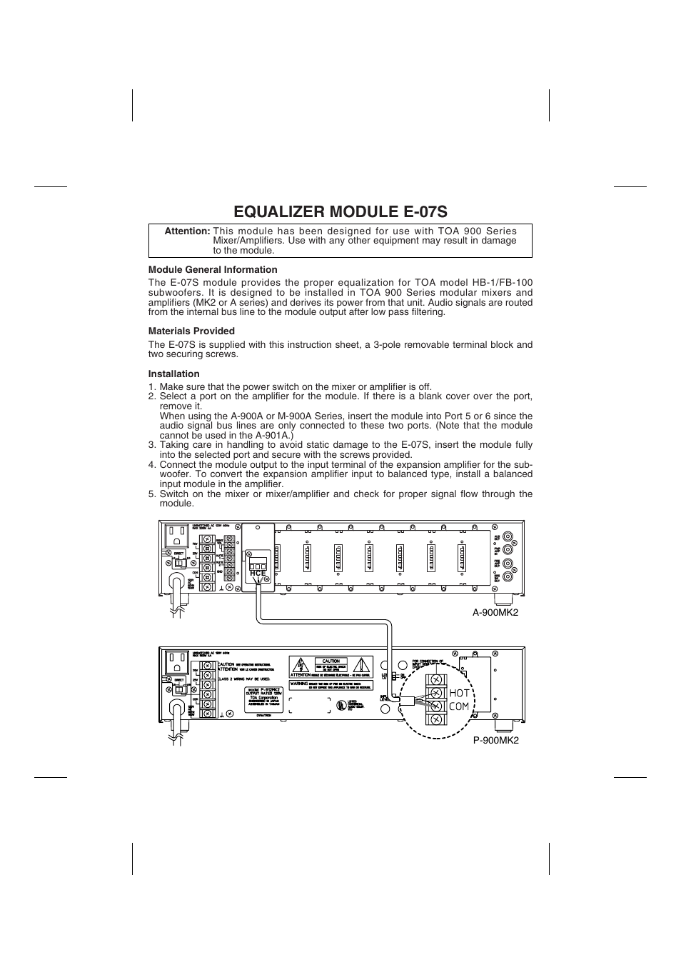 Toa E-07S User Manual | 2 pages