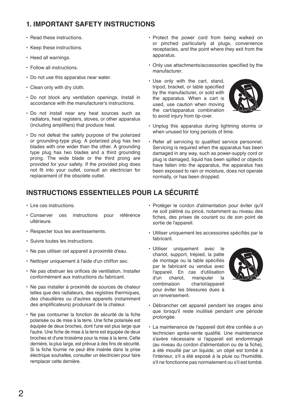 Important safety instructions | Toa M-243 User Manual | Page 2 / 8