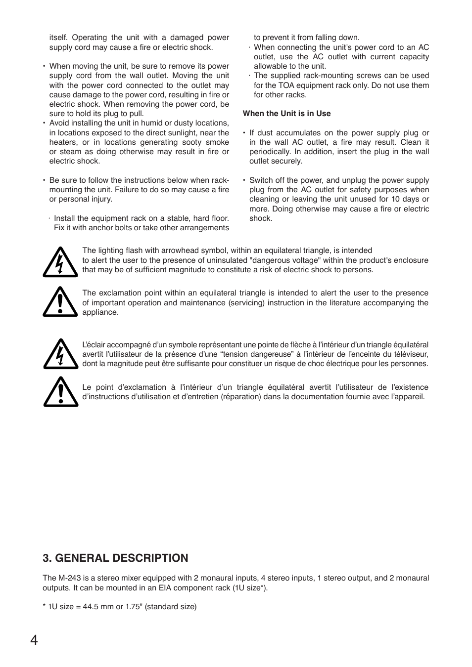 General description, Features, General description 4. features | Toa M-243 User Manual | Page 4 / 8