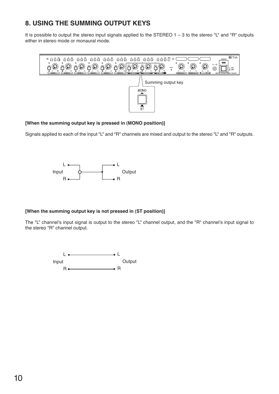 Using the summing output keys | Toa M-633D User Manual | Page 10 / 32
