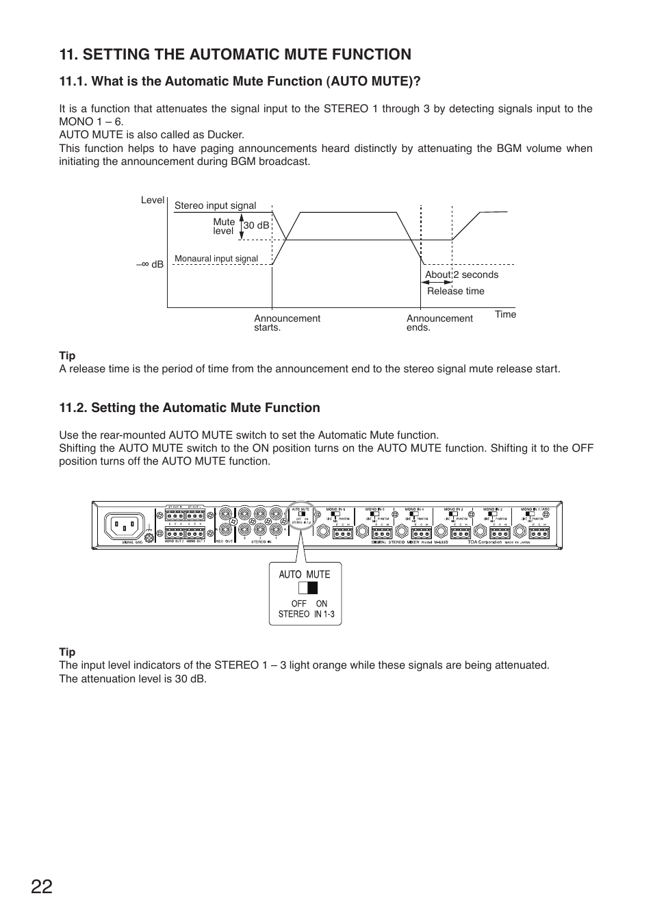 Setting the automatic mute function, What is the automatic mute function (auto mute) | Toa M-633D User Manual | Page 22 / 32