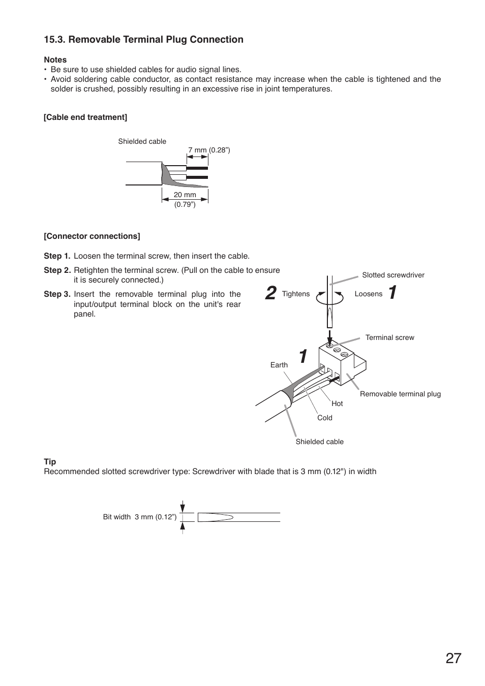 Removable terminal plug connection | Toa M-633D User Manual | Page 27 / 32