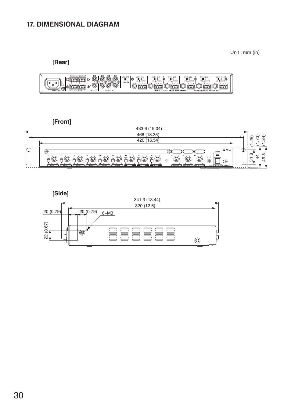 Dimensional diagram | Toa M-633D User Manual | Page 30 / 32